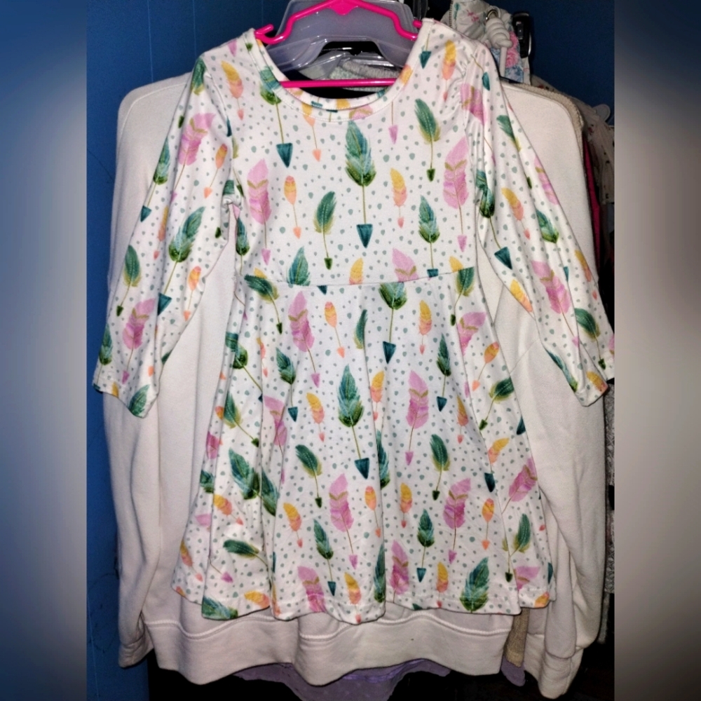 Girls Colorful Feather Long sleeve Dress